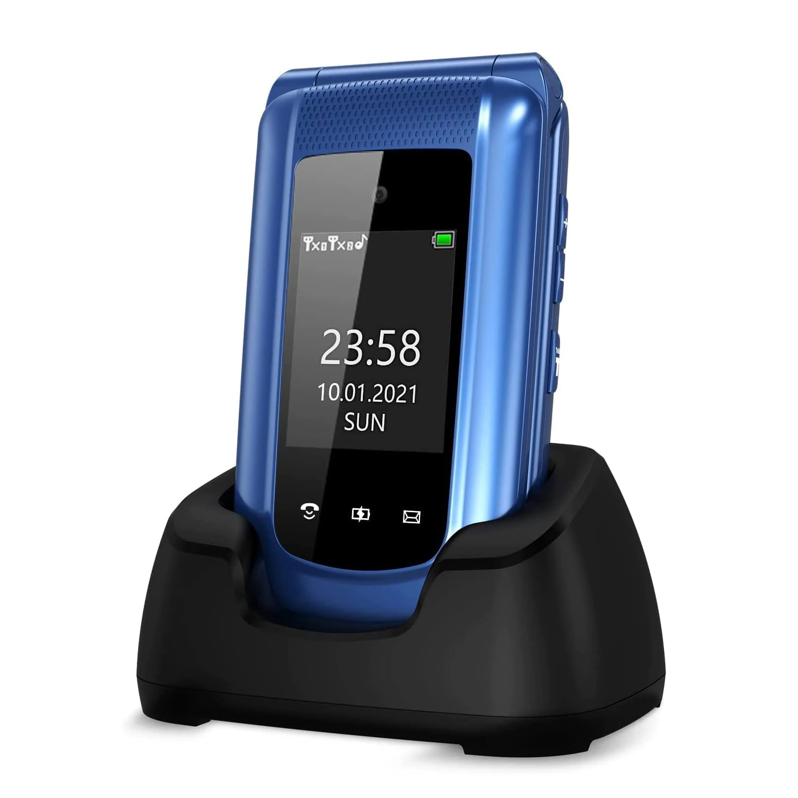 Uleway Big Button Mobile Phone for Elderly, Sim Free Unlocked Senior Flip Phones, Easy to Use Basic Cell Phone with 2.4" LCD Display, SOS Button, Torch, FM Radio, 1000mAh Battery, Charging Dock (Blue)