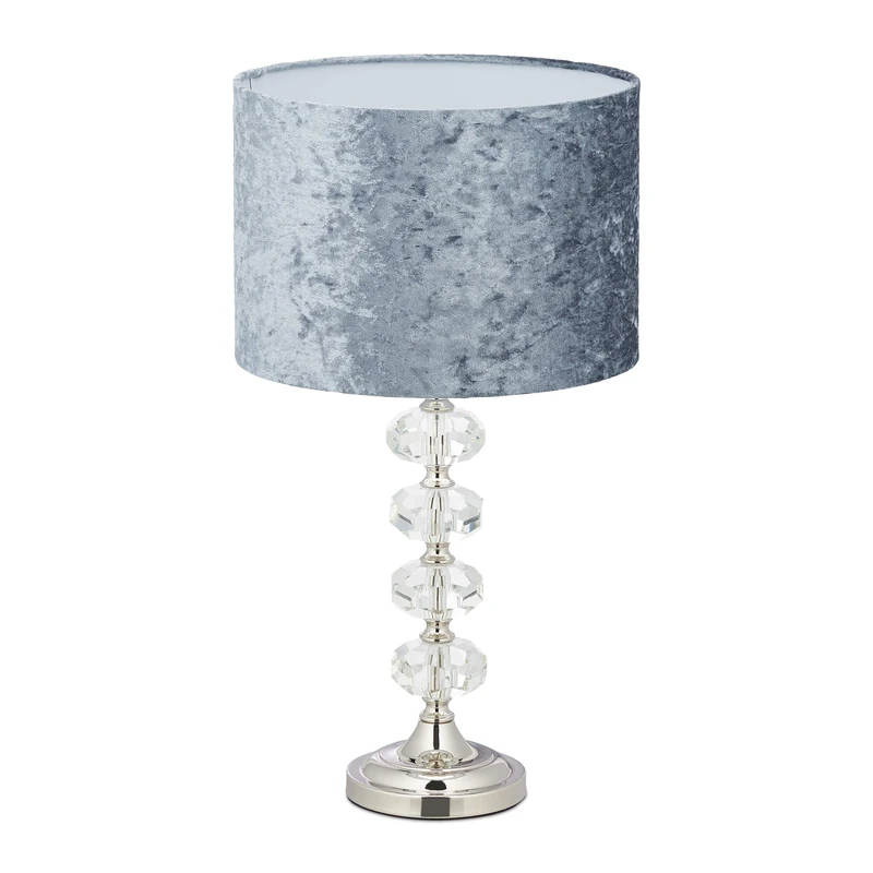 Relaxdays, Velvet Shade, Crystal Base, E14 Socket, Living Room & Bedroom, Table Lamp, H x D: 48 x 26 cm, Grey, Gray