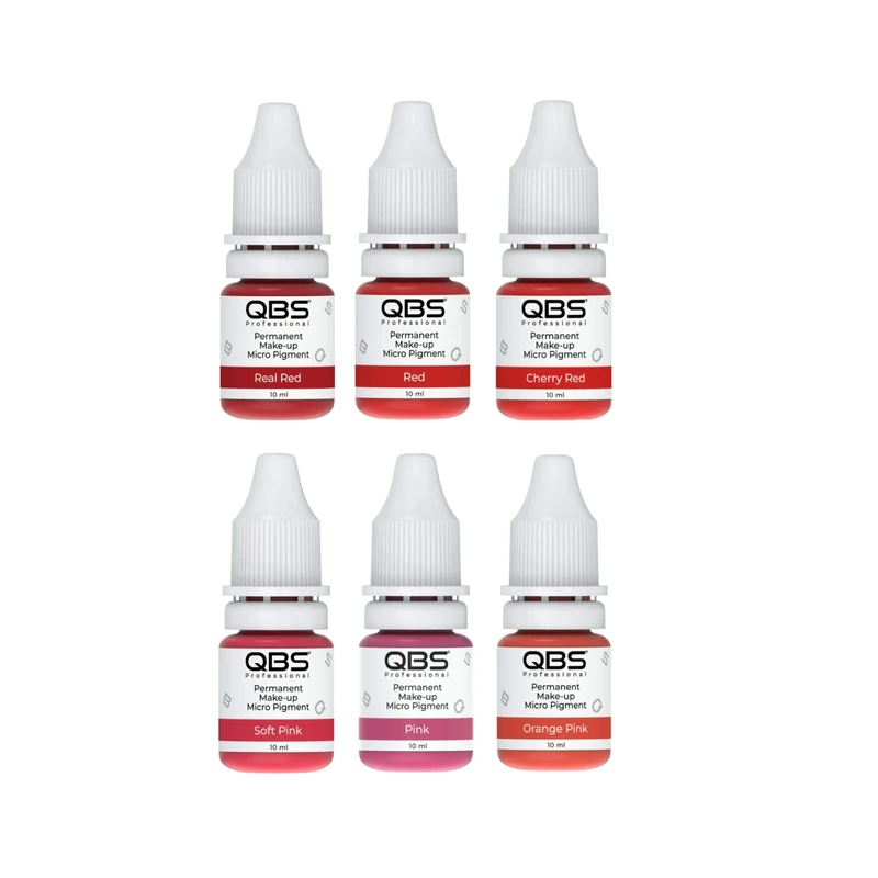 QBS MICROBLADING Pigments for Lips 10ML | Machine & Hand Use | Choice of 6 Colours | SPMU Products (FULL SET (6 Colours))