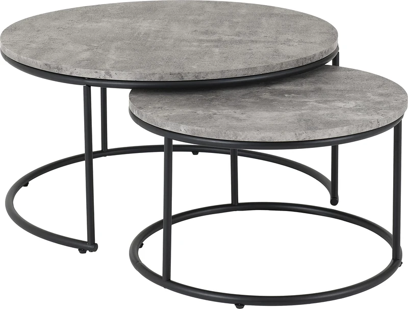 Seconique Athens Round Coffee Table Set in Concrete Effect