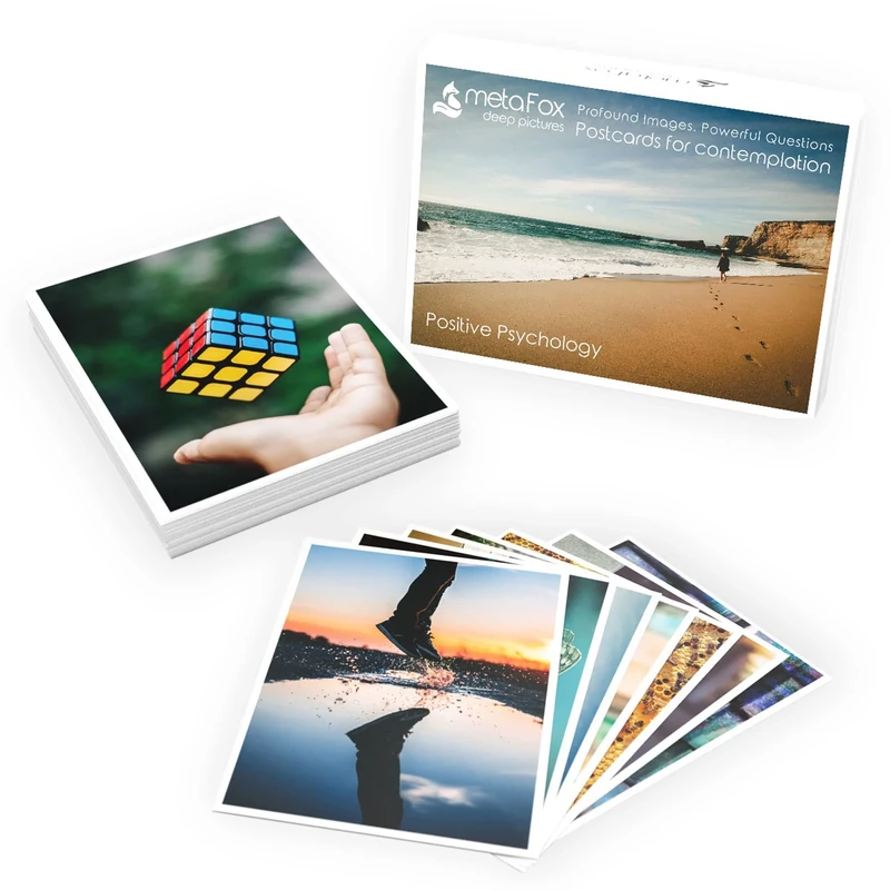 metaFox - 52 Coaching Picture Cards, Positive Psychology Cards for Daily Reflections, Affirmations, Positive Thinking - Conversation Cards as Facilitation Tools for Coaching, Workshops, and Therapy