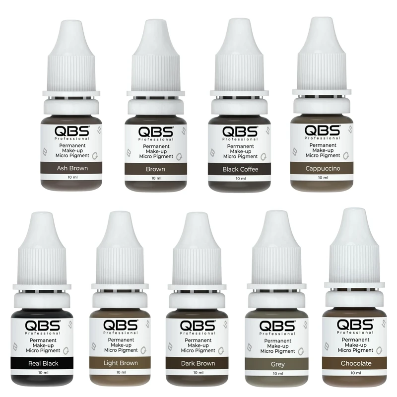 QBS Microblading Pigments for Eyebrows [10ML] Professional Salon-Grade Eyebrow Dye for Machine, Hand Use | Set of 9 Eyebrow Colours for All Skin Makeup | SPMU for Brow Enhancement-FULL SET (9 Colours)