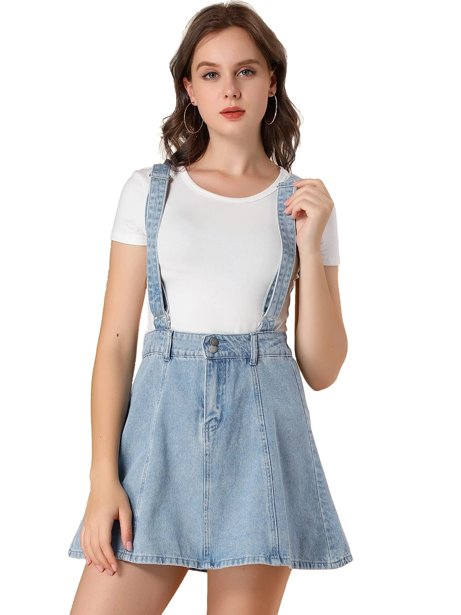 Allegra K Women's Denim Skirt Overall Adjustable Strap Braces Mini Suspender Washed Jean Skirts, Blue, XS