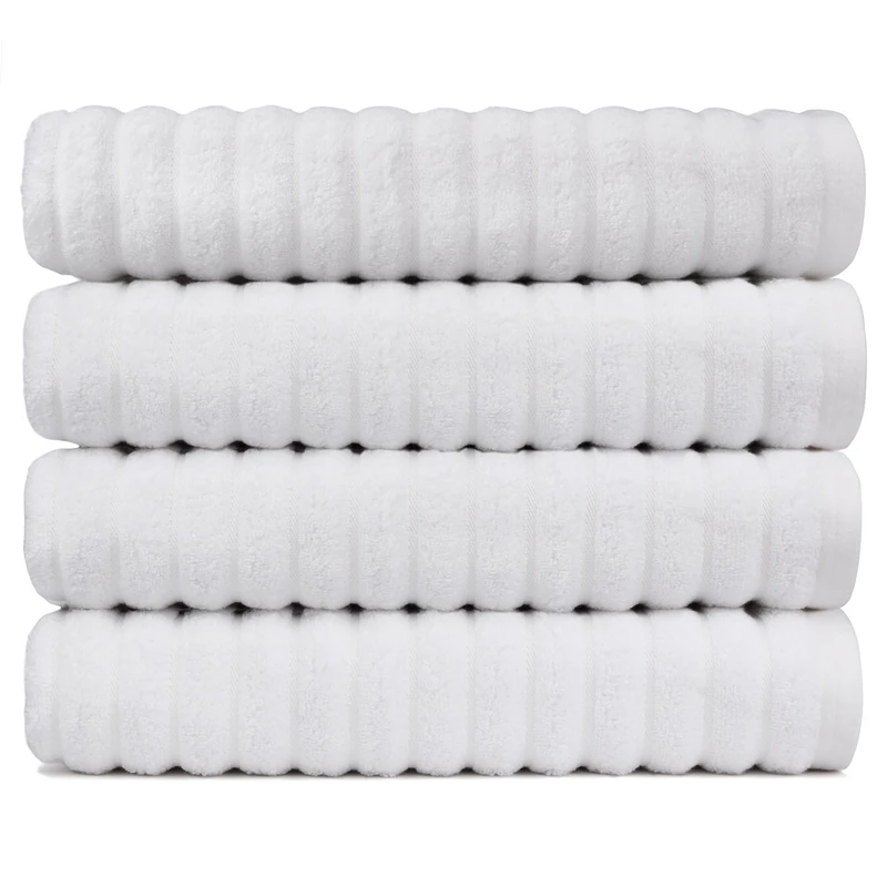 Black & White Brands Brazilian Beach/Pool/Bath Towel - Ultimate Absorbent Luxury XL 36x70 100% Cotton Wave (4 White Towels, Poly Pinstripe)
