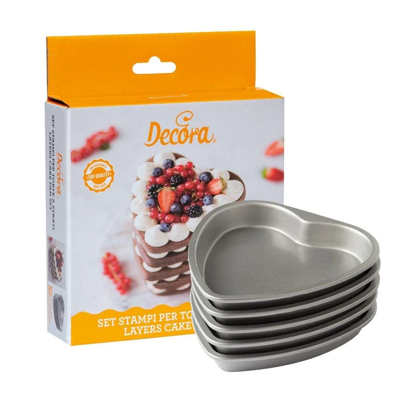 Decora 0070034 5-Piece Set of Moulds 15 x 2 cm for Heart Shape Layered Cake Steel