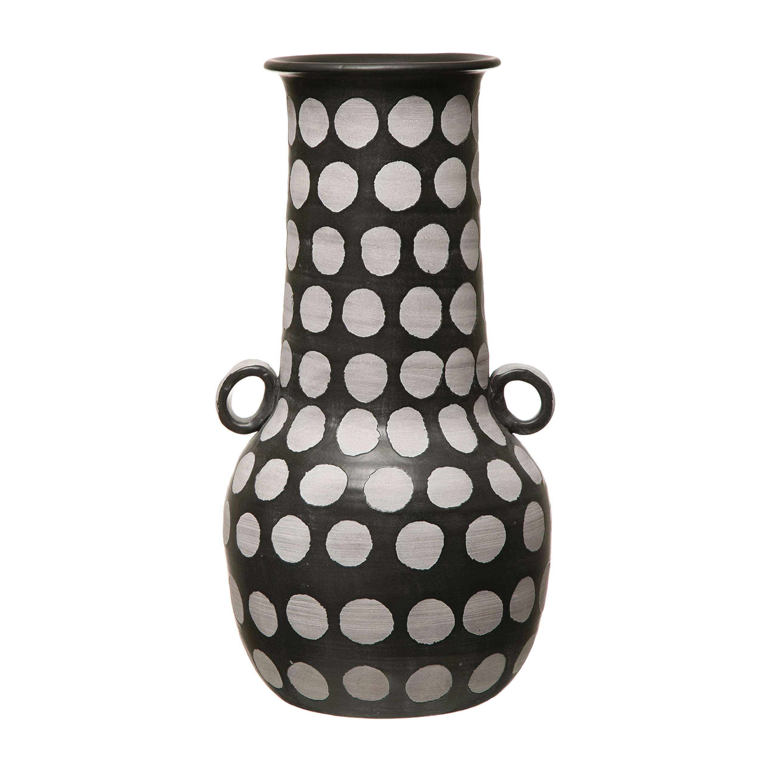 Creative Co-Op Hand-Painted Terra-Cotta Polka Dots, Black & White, Truck Ship Vase