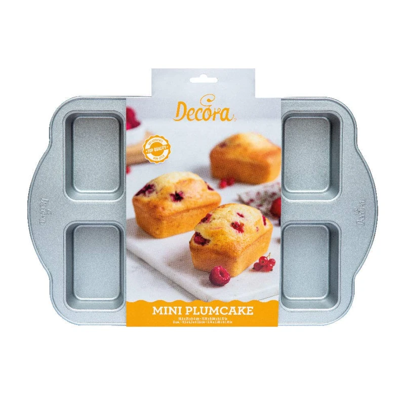 Decora, 0075035 Mini Plumcake Mould, Non-Stick Steel, 8 Cavities 9.5 x 6.3 x H 3.5 cm, for Baking PlumCake Evenly