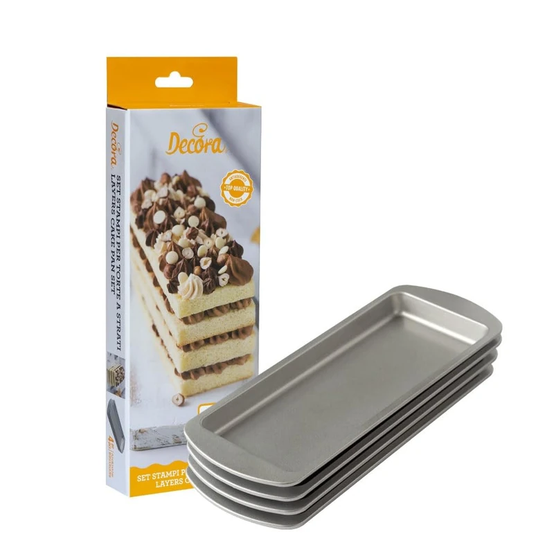 Decora 0070032 Set of 4 Moulds 25.5 x 10.5 x 2 cm for Rectangular Layered Cakes, Steel