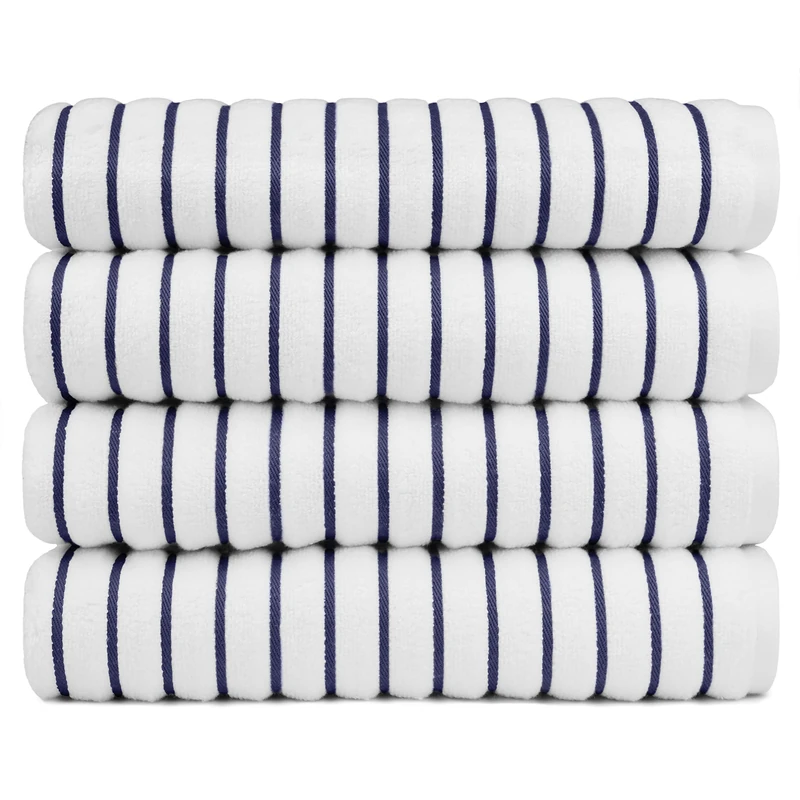 Black & White Brands Brazilian Beach/Pool/Bath Towel - Ultimate Absorbent Luxury XL 36x70 100% Cotton Wave (4 Towels, Navy Poly Pinstripe)
