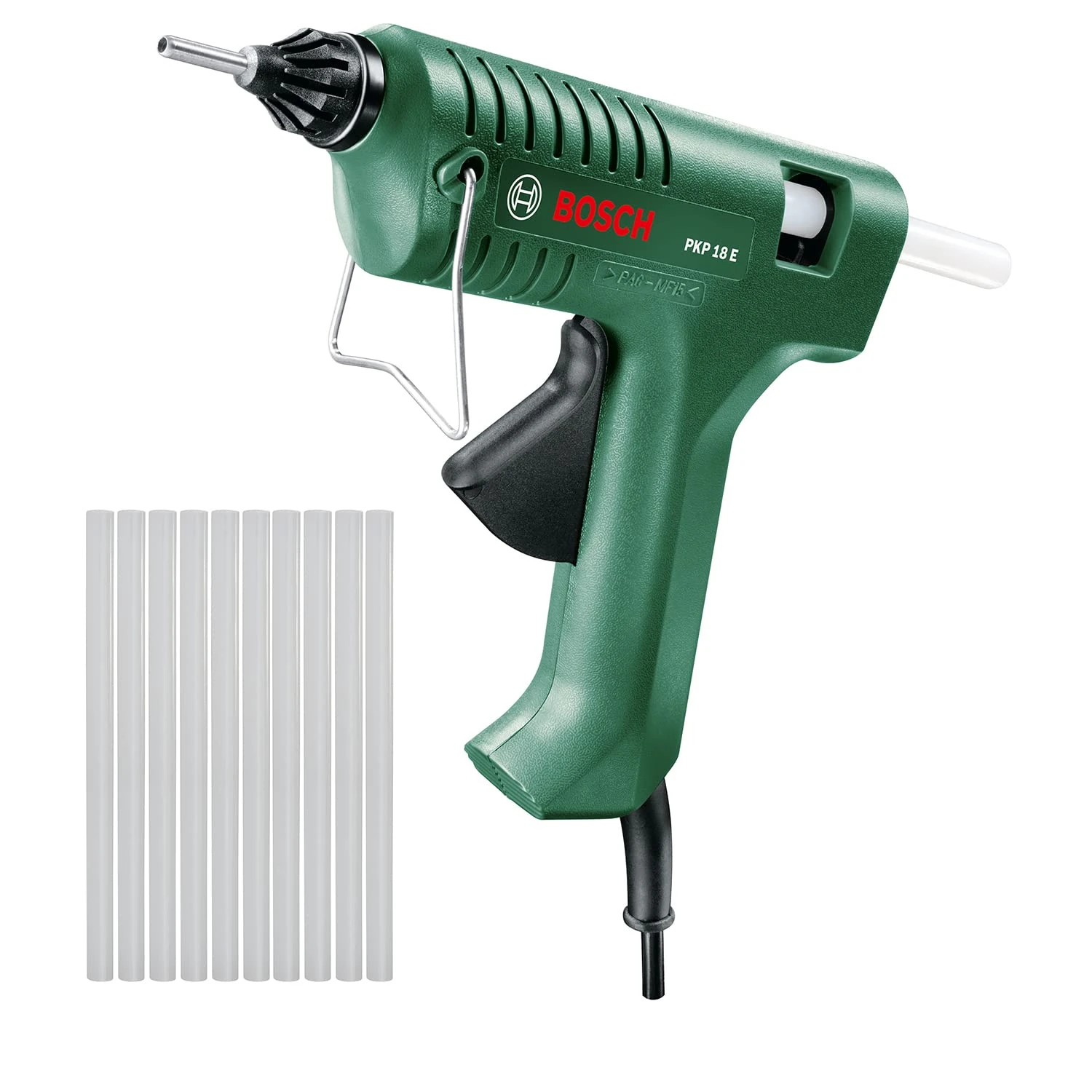 Bosch Home and Garden Glue Gun PKP 18 E (1 x Extra-Length Nozzle, Glue Stick, 240 V),Package May Vary & Bosch 2609255800 Glue Stick - Transparent