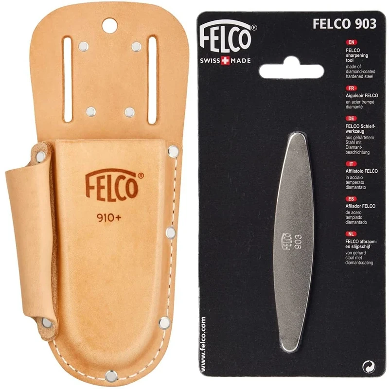FELCO Number 910 Plus Leather Holster F910+, Brown, 35x15x5 cm & Model 903 Sharpener (Diamond Steel)
