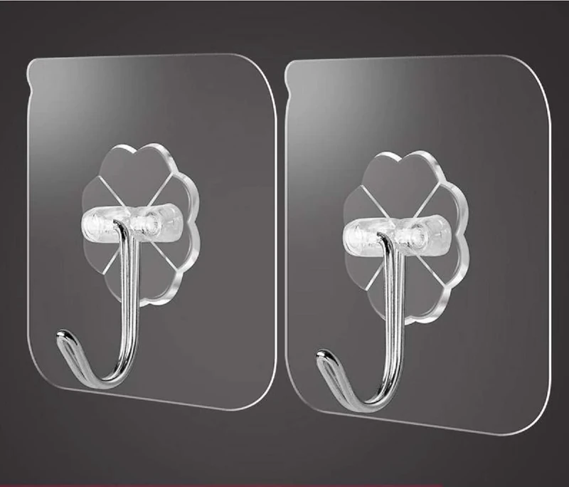 P&B 5x Heavy Duty self Adhesive Clear Hooks Clear Waterproof 10kg Plastic Strong Sticky Hook for Bathroom Kitchen Wall Door Fridge Ceiling Closet