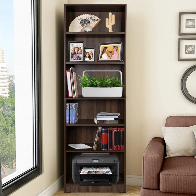 Absolute Deal 6-Tier Tall Bookcase Shelving Display Unit, brown walnut, 60 x 29 x 180 cm, ADLF077
