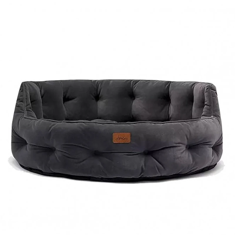 Rosewood x Joules Grey Chesterfield Pet Bed, Large – Luxury Velvet Dog Bed with Non-Slip Base, Extra Padding & Supportive Cushion – Stylish Sofa-Inspired Design, Comfortable Resting Spot