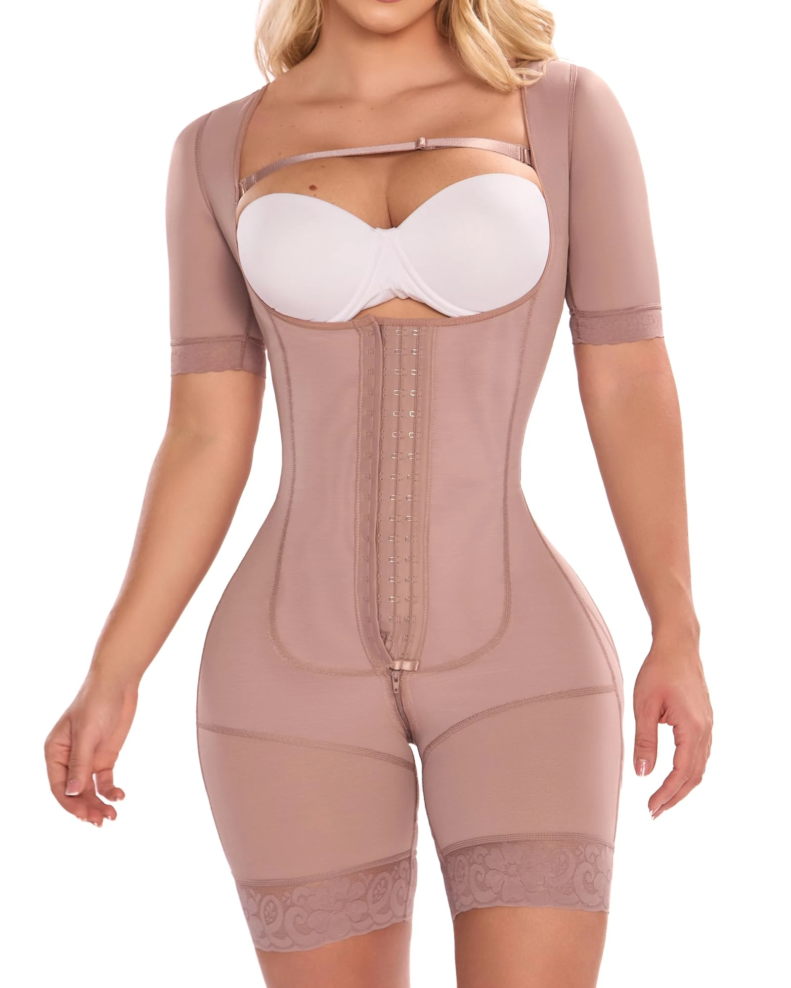 SHAPE CONCEPT 060 068 087 Fajas Colombianas Reductoras y Moldeadoras Post Surgery Compression Garment Tummy Tuck, Cocoa Sleeves, S