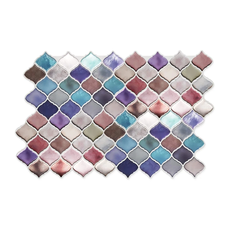 WALPLUS 28x20.3cm(11"x8") 16pcs3D Tile Stickers Arabesque Pink Blue Glossy Peel and Stick Backsplash Self-Adhesive Decals Vinyl Home Decor Splashback Spring Easter Decoration Tile Paint Stick on Tiles