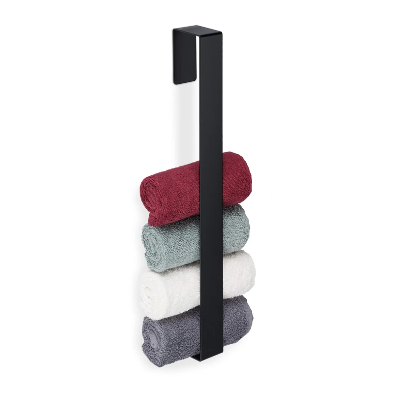 Relaxdays Towel Rail, Self-Adhesive, 430 Stainless Steel, Bathroom, Kitchen, Without Drilling, HxWxD: 45x4x6 cm, Black