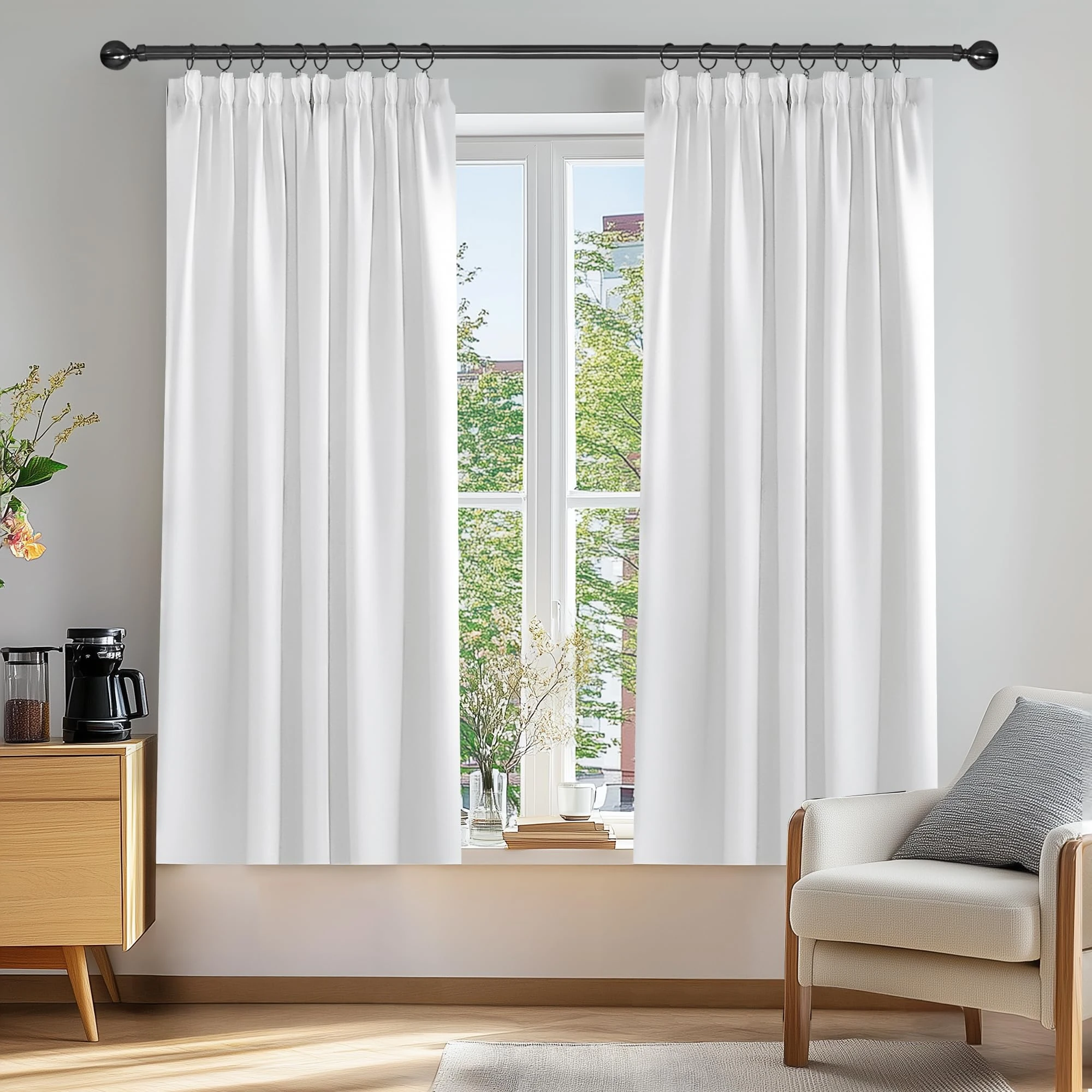 Deconovo Super Soft Curtains Pencil Pleat Thermal Pleat Room Darkening for Living Room 66 x 54 Inch Silver Grey 1 Pair