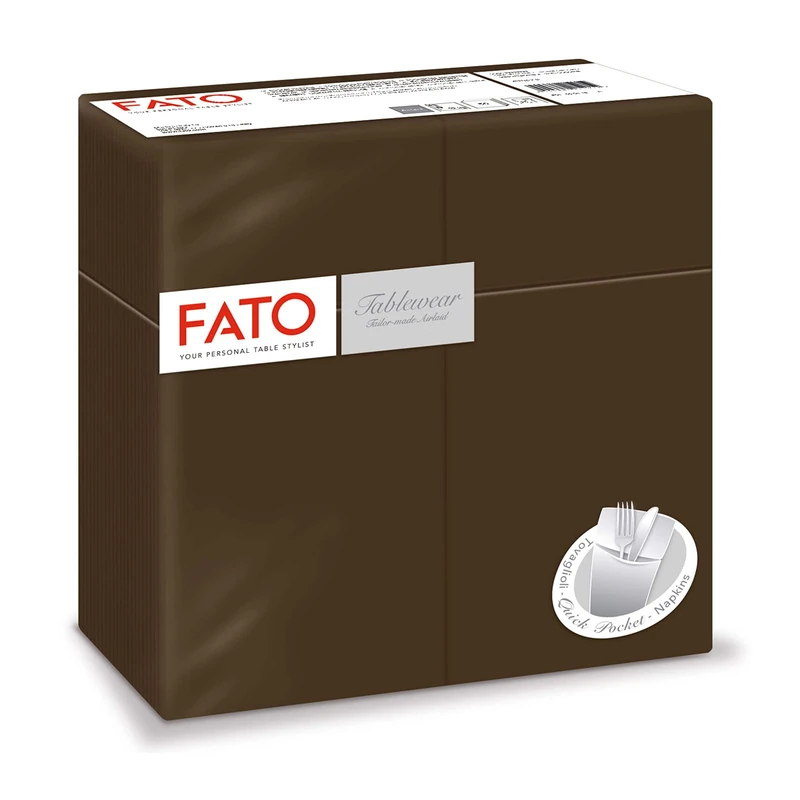 FATO Airlaid Paper Napkins with Cutlery Pocket - Cocoa, 50 Pack - Image 1