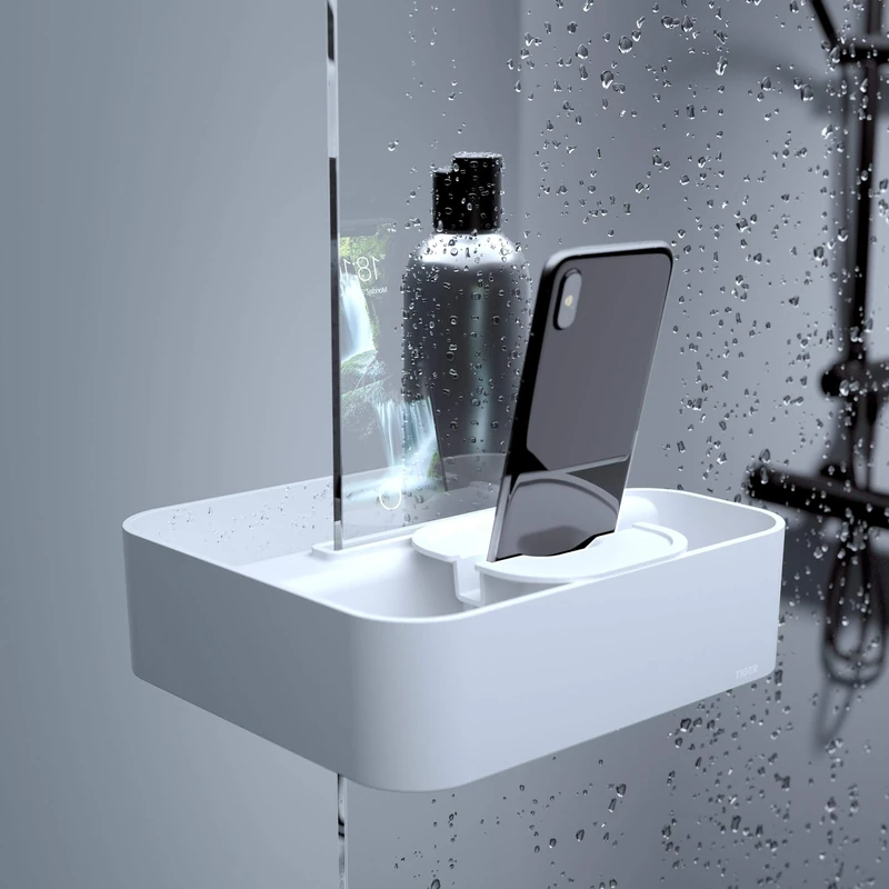 Tiger 2-Store, Clip-on shower basket, White, 233x208x106mm