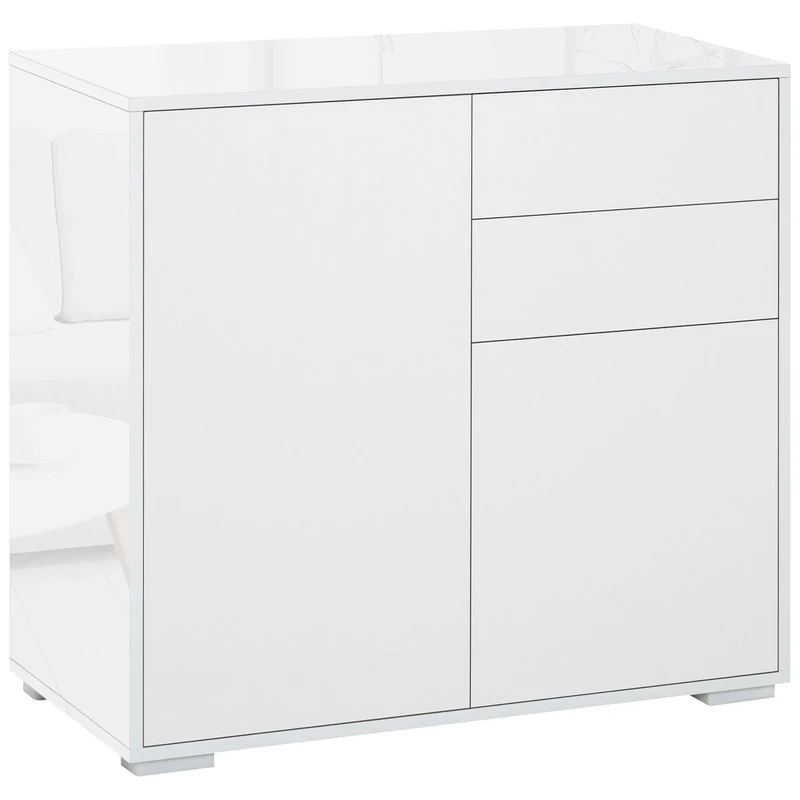 HOMCOM High Gloss Frame Sideboard, Side Cabinet, Push-Open Design with 2 Doors for Living Room, Bedroom, White