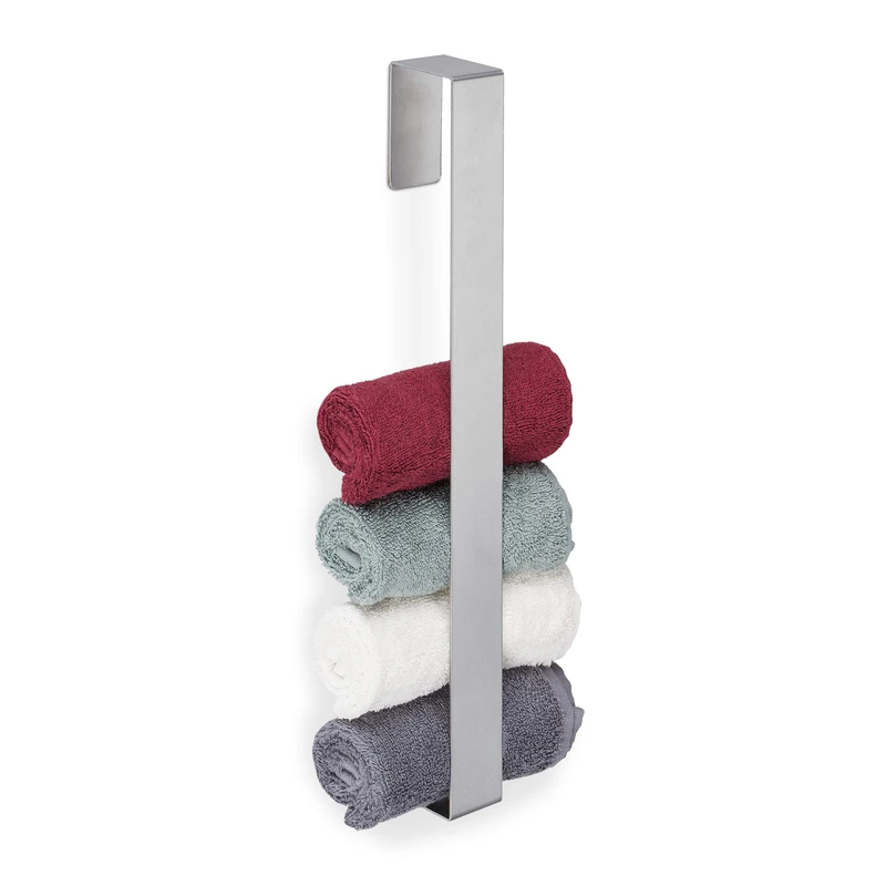 Relaxdays Towel Rail, Self-Adhesive, 430 Stainless Steel, Bathroom, Kitchen, Without Drilling, HxWxD: 45x4x6 cm, Silver - Image 1