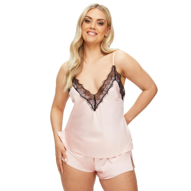 Ann Summers Cerise Satin Cami Set (2-Piece) - Lingerie With Adjustable Straps & Plunge Neckline, Ladies Pyjamas, Women's Pyjama Set - Genuine Nightwear for Women