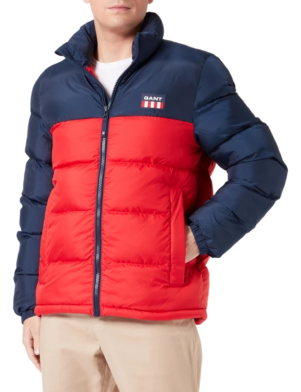 GANT Men's Color D2 Colour Block Puff Jacket, Bright red, M