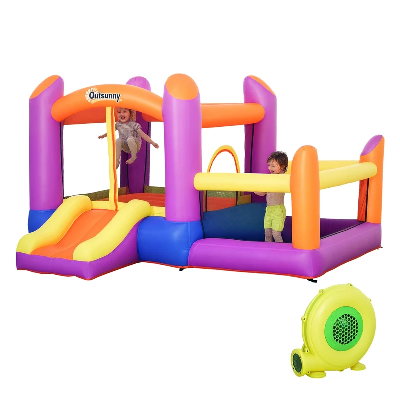 Outsunny Kids Bouncy Castle House Inflatable Trampoline Slide Water Pool 3 in 1 with Blower Indoor Outdoor for Kids Age 3-8 Multi-Colour 2.8 x 2.5 x 1.7m
