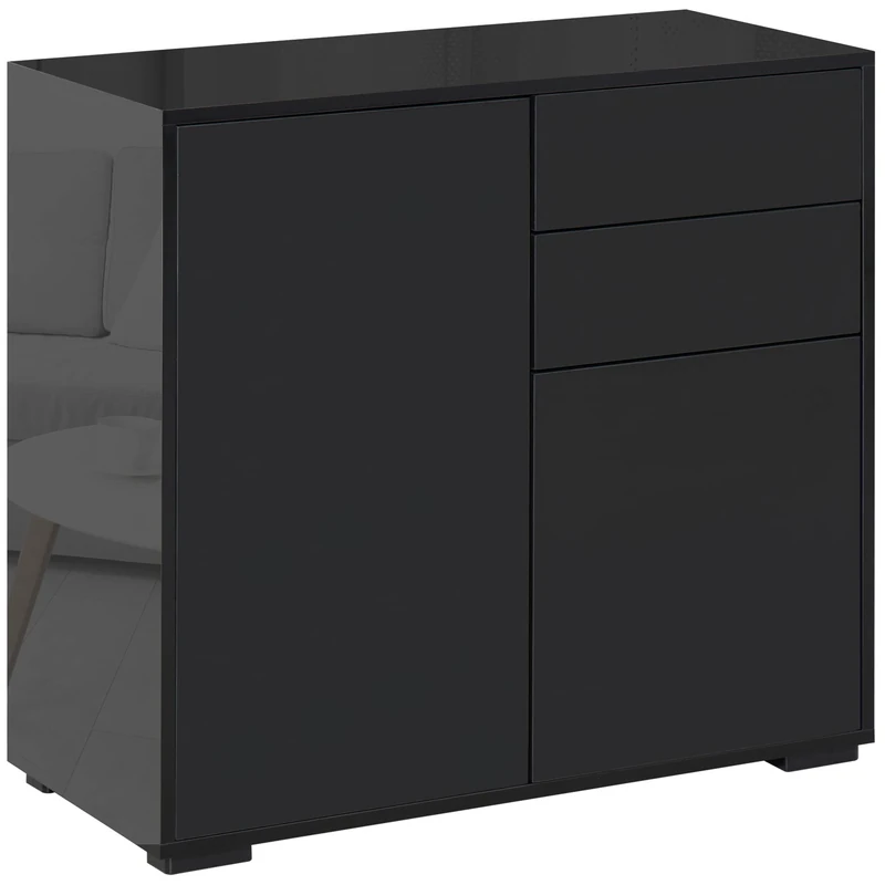 HOMCOM High Gloss Frame Sideboard, Side Cabinet, Push-Open Design with 2 Doors for Living Room, Bedroom, Black