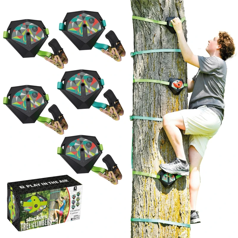 Slackers Ninja Treeclimbers, Climbing Set with 5 Robust and Innovative Plastic Panels with Non-Slip Tape, 4 Tree Climbing Props, 980040