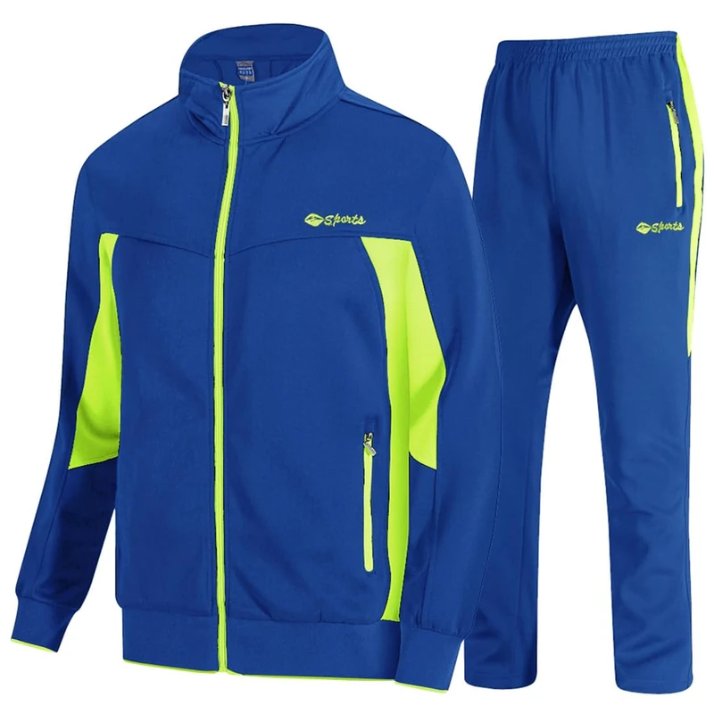 TBMPOY Men's Tracksuit Athletic Sports Casual Full Zip Sweatsuit, 03 Royal Blue + Green, L