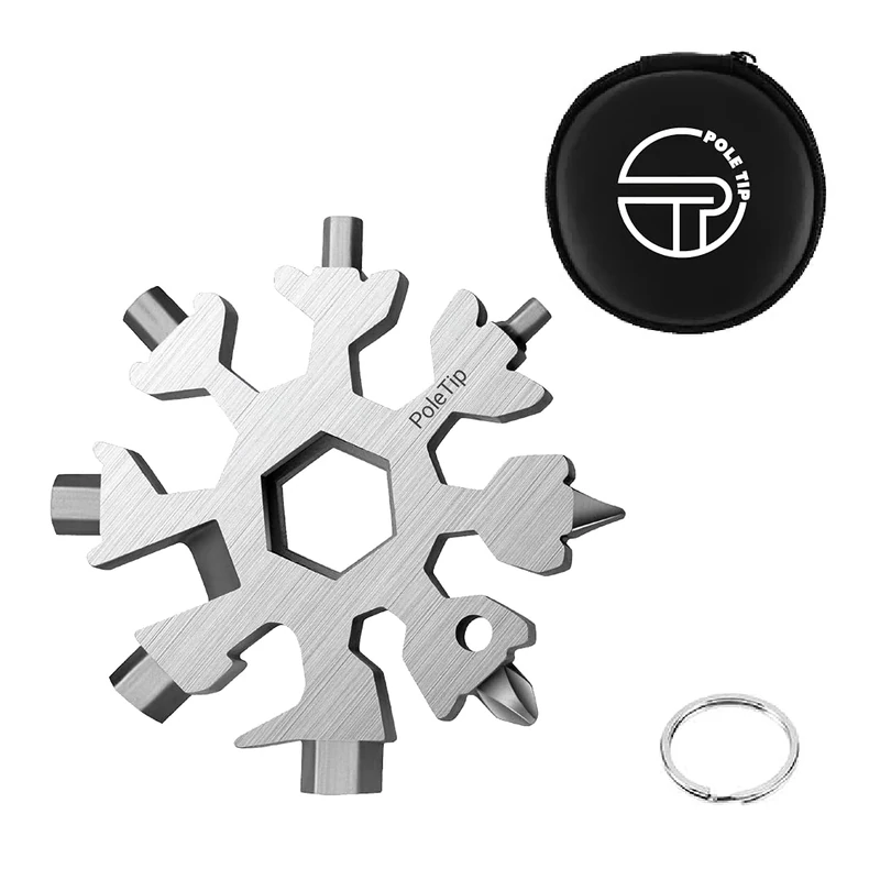 Pole Tip 18 in 1 Snowflake Multi Tool, Stocking Fillers for Men, Survival kit, Camping Accessories, Christmas Gifts for Men Who Have Everything, Birthday Gifts for him, Camping Tools(Silver)