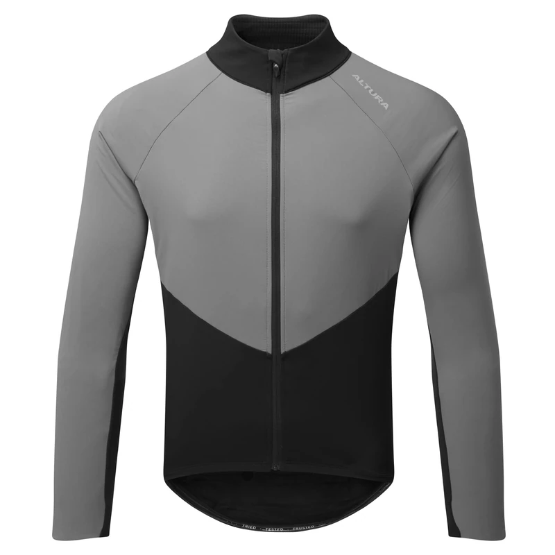 Altura Mens Endurance Long Sleeve Windproof Water Repellent Thermal Cycling Jersey - Black/Grey - Medium