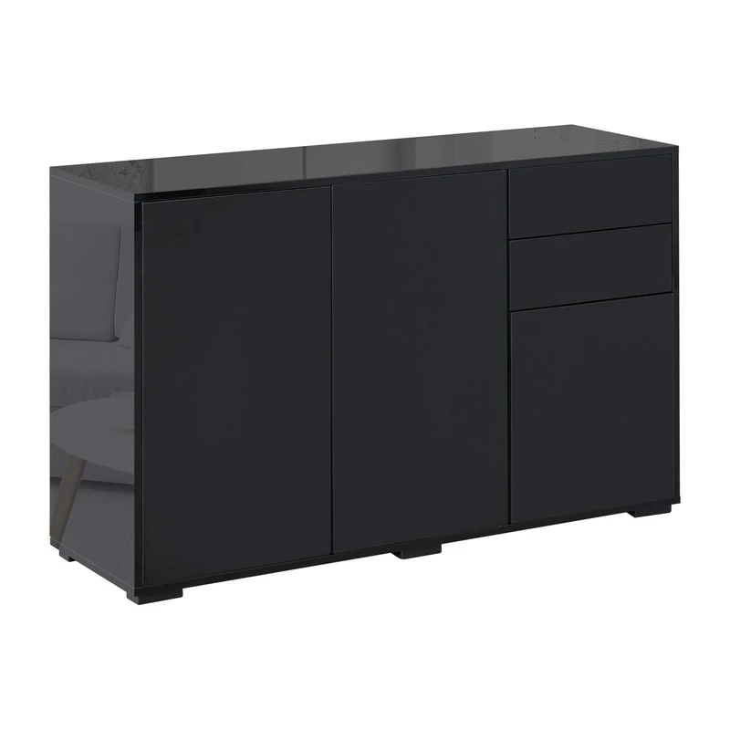 HOMCOM High Gloss Frame Sideboard, Side Cabinet, Push-Open Design with 2 Drawer for Living Room, Bedroom, Black
