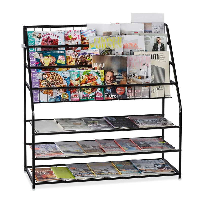 Relaxdays XL Magazine Rack H 96 x D 97 x D 37 cm Metal Standing Magazine Rack for Living Room Black 1 Piece