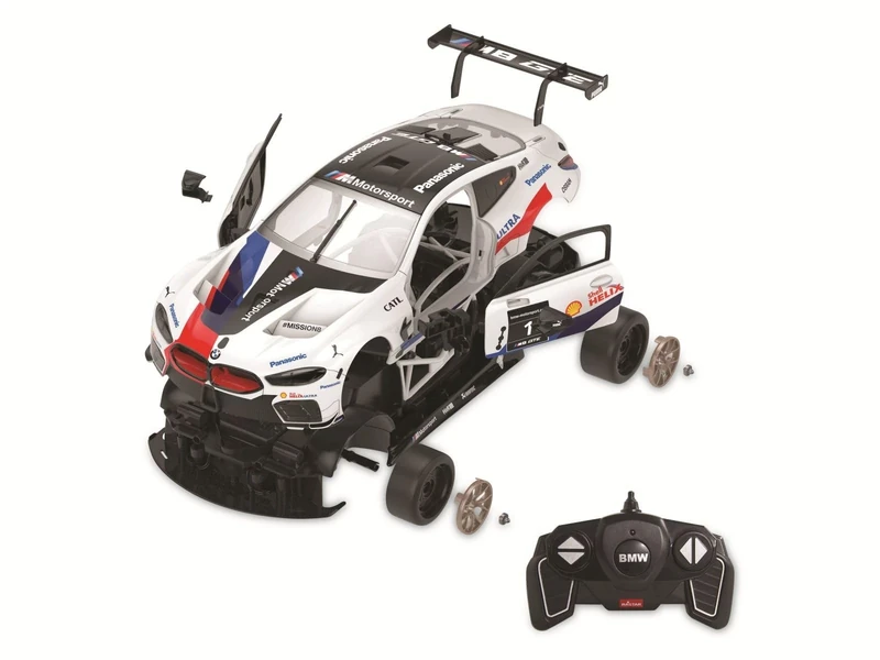 JAMARA 403130 BMW M8 GTE 1:18 2.4 GHz Kit Parts Are Plugged in, No Tools or Gluing Required, Detailed Interior, Doors Manual Open, White