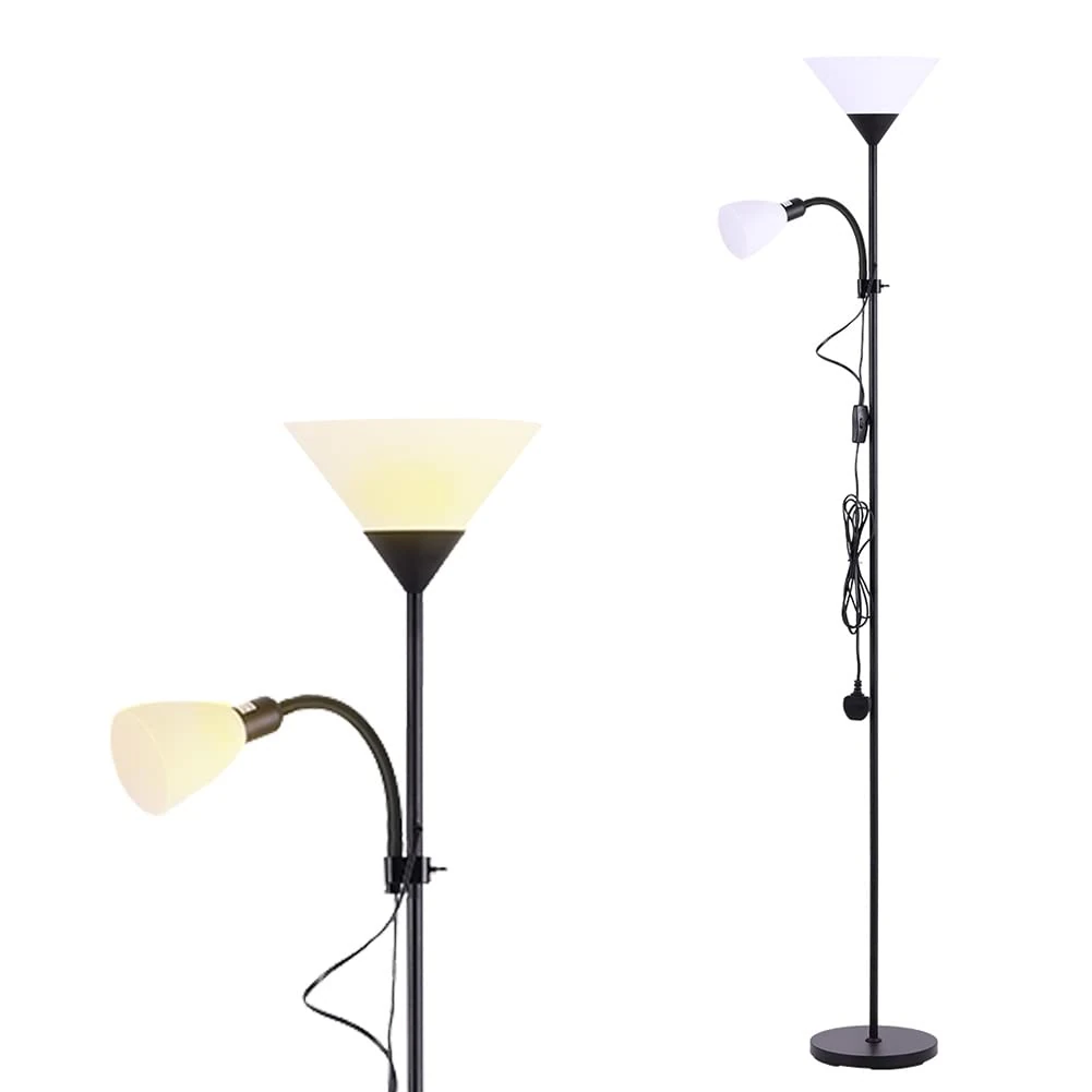 INMOZATA Standard Lamps Living Room, Uplighter Floor Lamp, Modern Mother & Child Tall Floor Lamp for Living Room, Bedroom, Lounge, Office(Black)