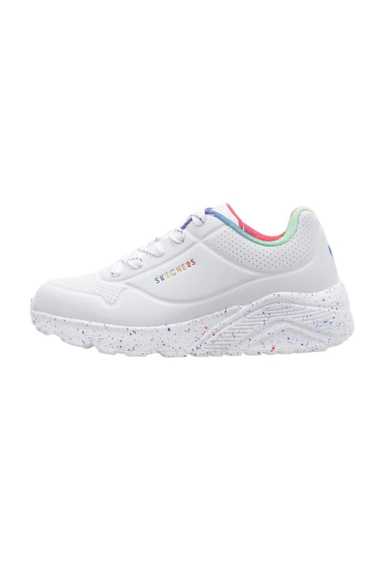 Skechers Girl's Uno Lite Rainbow Speckle Sneakers, White Pu/Multi Rainbow Trim, 10.5 UK Child