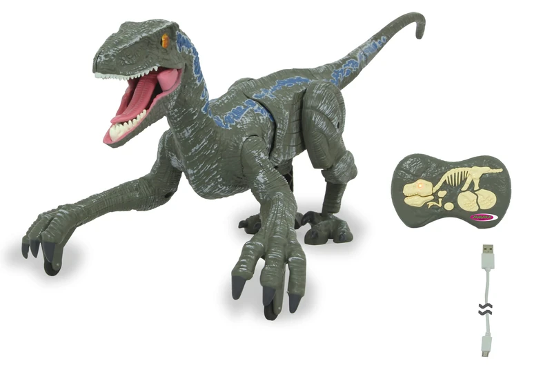 Jamara Dinosaur Velociraptor 2.4GHz - Fast Movements, Movable Parts, Front Feet on 2 Wheels, Realistic Dinosaur Root, Light in the Throat, Demo Mode