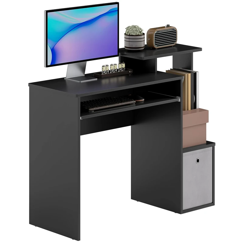HOMCOM Computer Desk with Sliding Keyboard Tray Storage Drawer Shelf Home Office Workstation Black