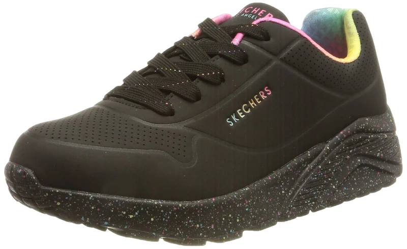 Skechers Girl's Uno Lite Rainbow Speckle Sneakers, Black Pu/Multi Rainbow Trim, 13 UK Child