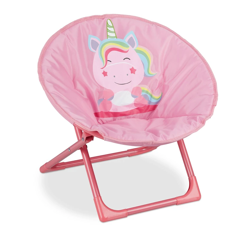 Relaxdays Moon Chair Kids, Foldable, Indoor, Camping Seat for Boys & Girls, HxWxD 48 x 51 x 48 cm, Unicorn, Pink