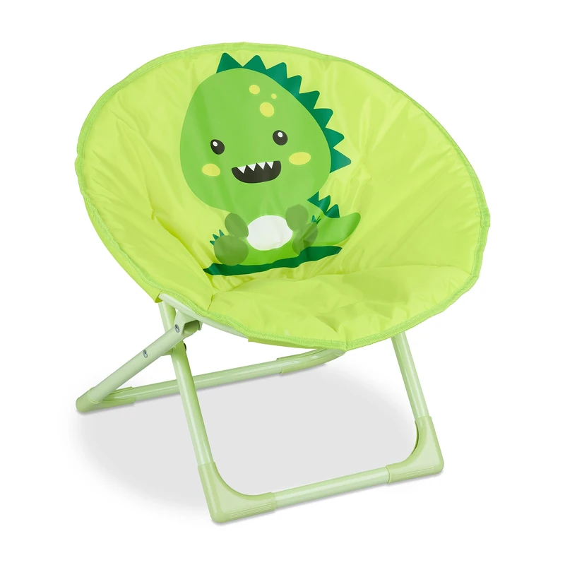 Relaxdays Moon Chair Kids, Foldable, Indoor, Camping Seat for Boys & Girls, HxWxD 47 x 50 x 48 cm, Monster, Green
