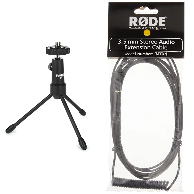 RØDE Tripod Mini Tabletop collapsible Mini Tripod Stand & VC1 Stereo 3.5mm Extension Cable, Headphone