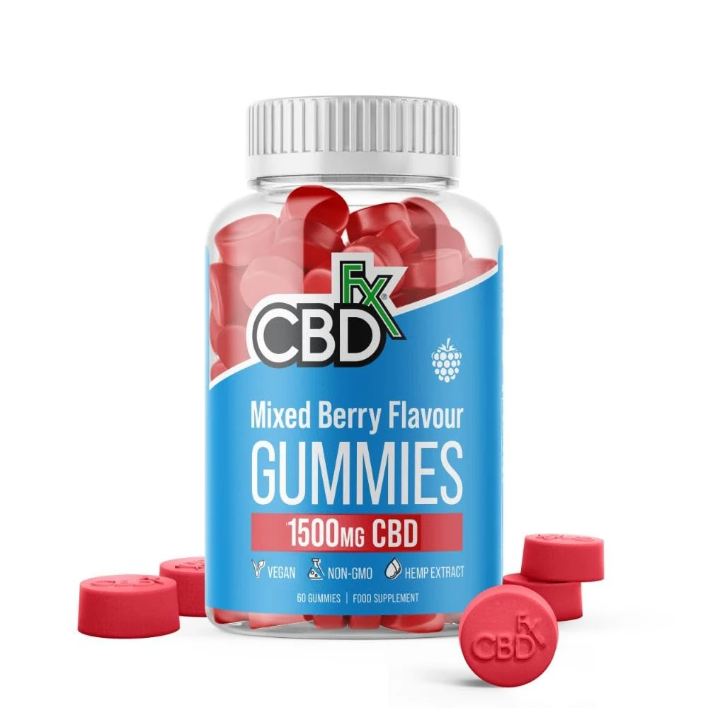CBDfx 1500mg High Strength Mixed Berry CBD Gummies, 25mg per Gummy, Natural Sleep and Anxiety Support, Vegan Gummies No THC (60x Bottle)