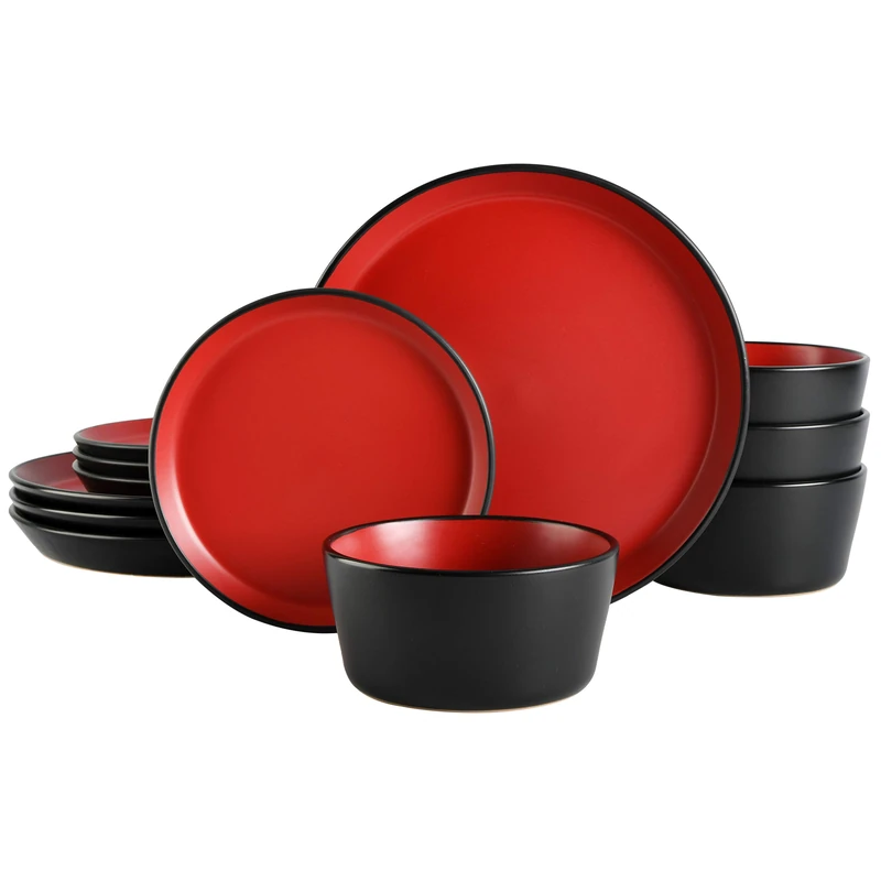 Gibson Soho Lounge 131520.12R Soho Coupe Dinnerware Set, Stoneware, Red