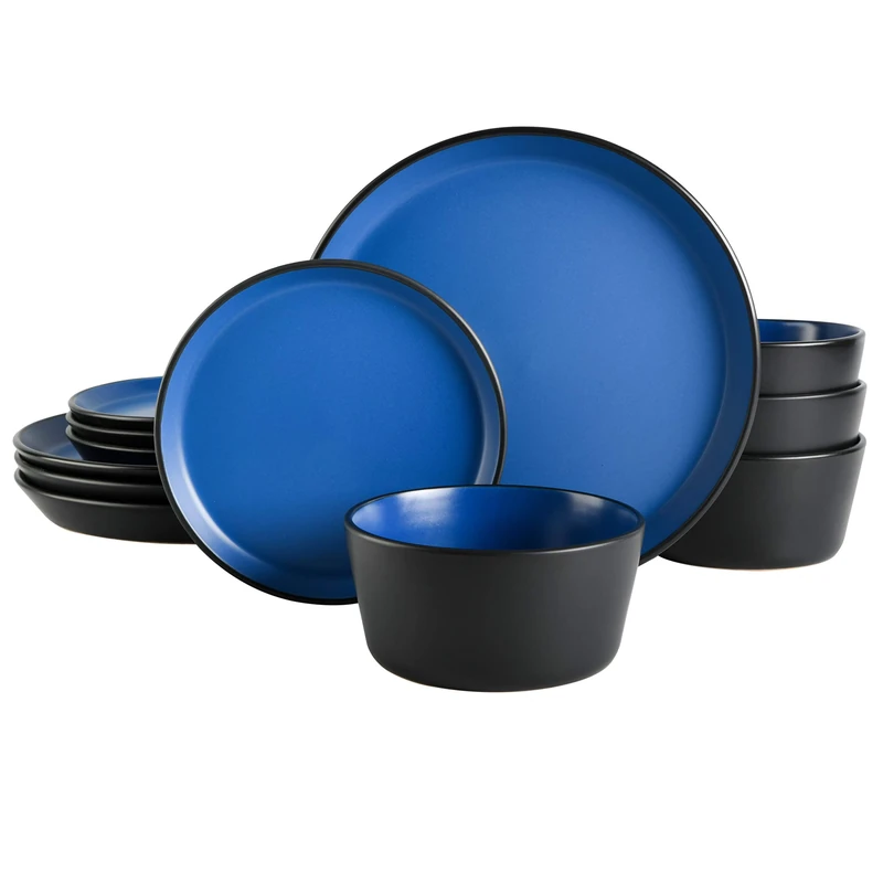 Gibson Soho Lounge Sofia Coupe Dinnerware Set, Service for 4 (12pcs), Matte Blue