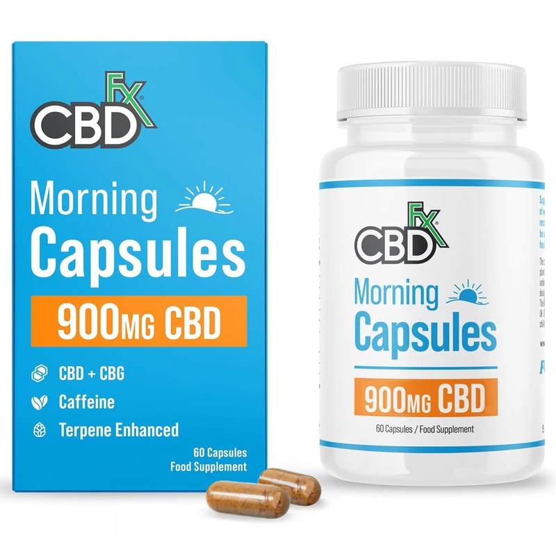 CBDfx 900mg CBD High Strength Morning CBD Capsules with Caffeine, CBG & Unique Terpene Blend, Vegan, Gluten Free, 60 Capsules