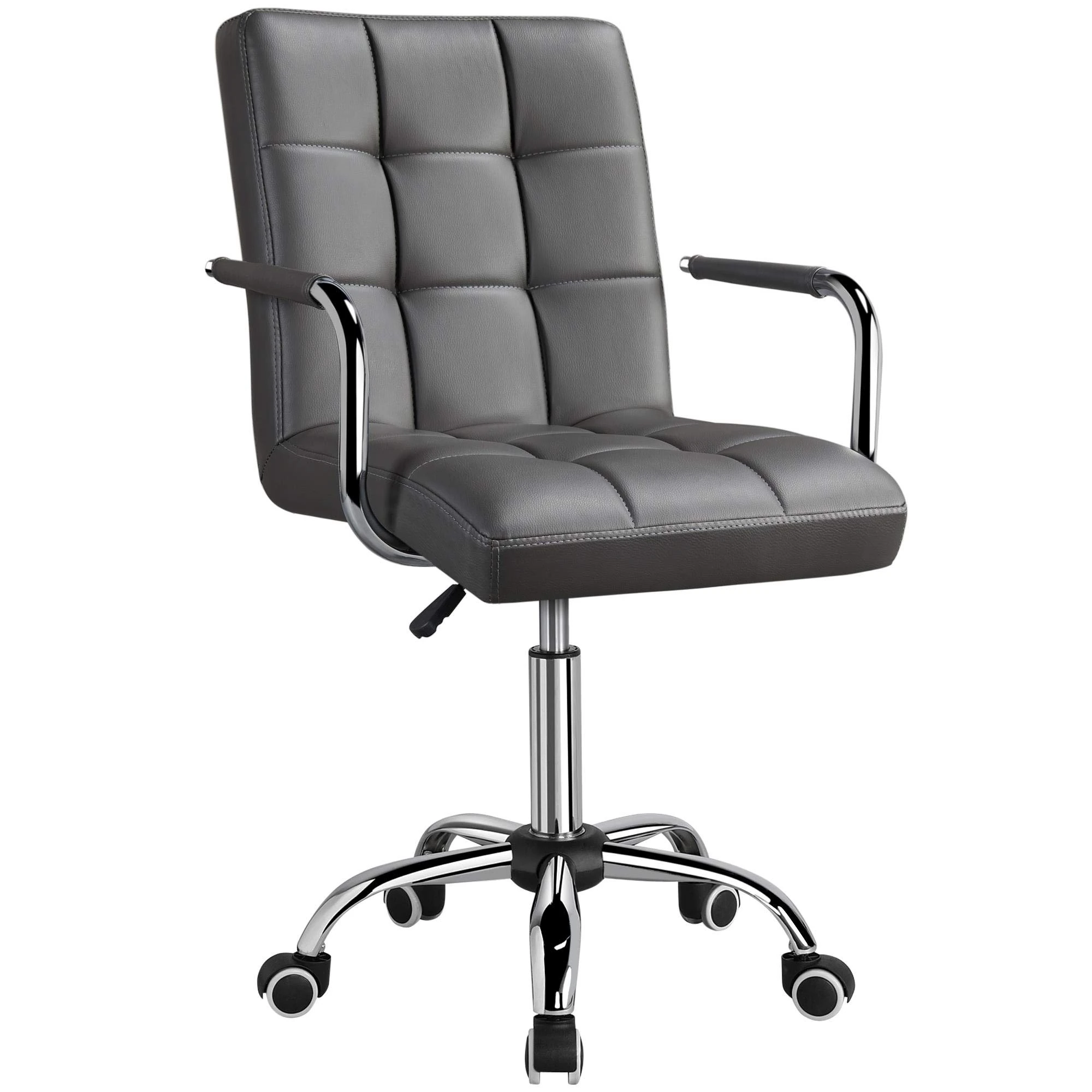 Yaheetech Office Desk Chair Ergonomic Computer Chair Swivel Chair Leather with Mid Back and Height Adjustable for Home Grey